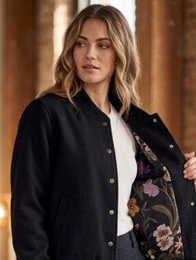 Ruff Hewn Floral Lined Bomber  Jacket Black Size L